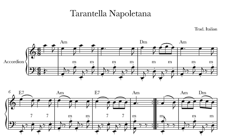 نت آکاردئون Tarantella Napoletana (آهنگ محلی ایتالیایی)